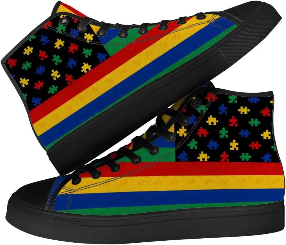 Autism Awareness High Top Shoes for Men Women Autism High Top Canvas Sneakers Casual Shoes Gifts for Him Her