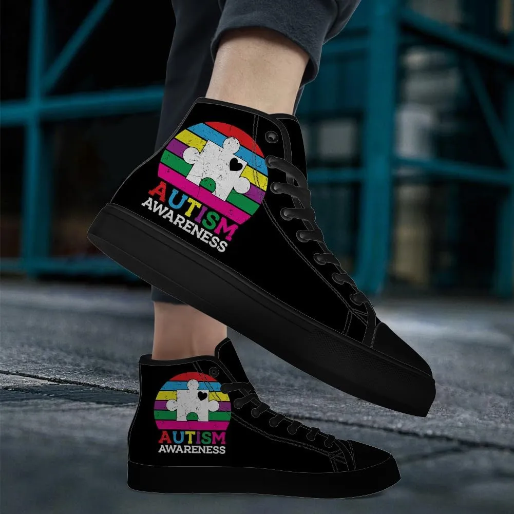 Autism Awareness High Top Shoes for Men Women Autism High Top Canvas Sneakers Casual Shoes Gifts for Him Her