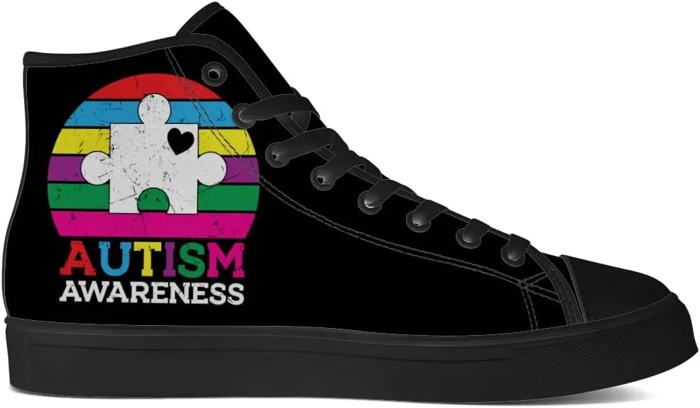 Autism Awareness High Top Shoes for Men Women Autism High Top Canvas Sneakers Casual Shoes Gifts for Him Her