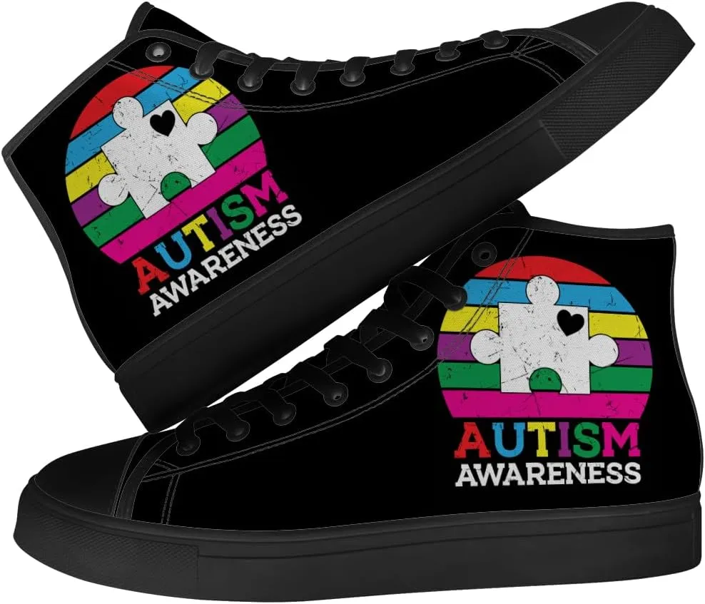 Autism Awareness High Top Shoes for Men Women Autism High Top Canvas Sneakers Casual Shoes Gifts for Him Her