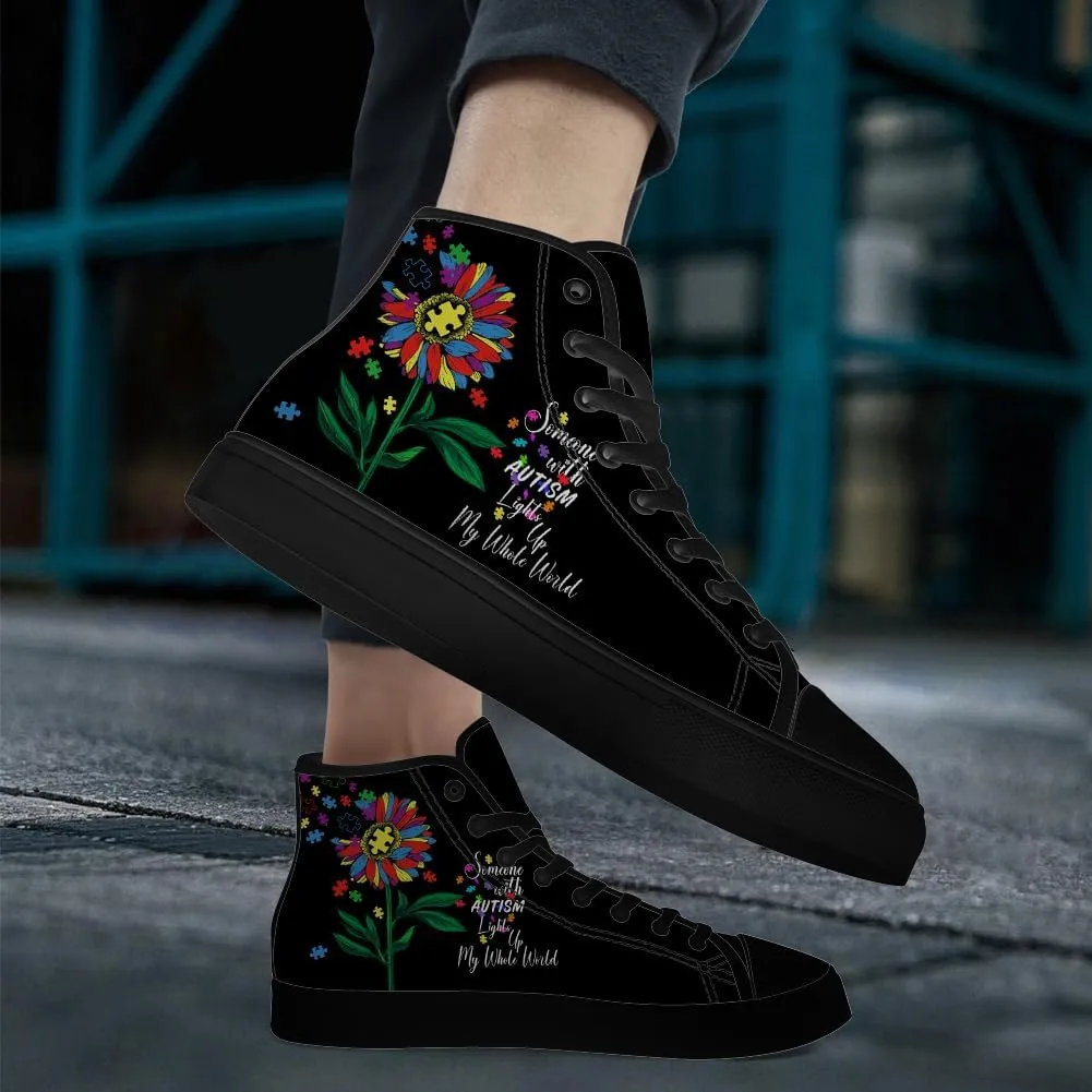 Autism Awareness High Top Shoes for Men Women Autism High Top Canvas Sneakers Casual Shoes Gifts for Him Her