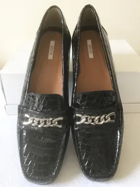 BRAND NEW GEOX RESPIRA BLACK PATENT CROC DESIGN LEATHER SLIP ON LOAFERS SIZE 7/40