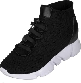 CALTO Men's Invisible Height Increasing Elevator Shoes - Black Kintted Ultra Lightweight Slip-on Sporty Trainer Sneakers - 3.2 Inches Taller - H1721 - Size 11 D(M) US