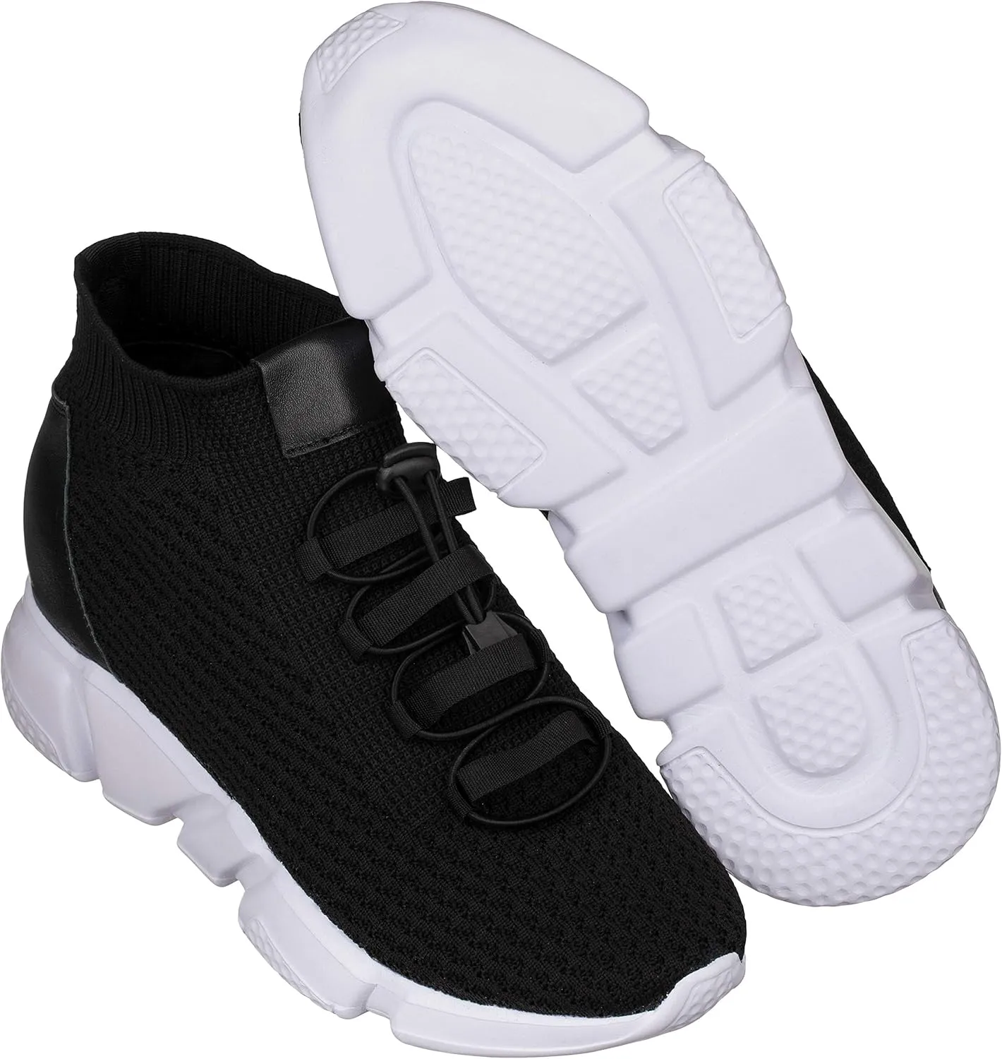 CALTO Men's Invisible Height Increasing Elevator Shoes - Black Kintted Ultra Lightweight Slip-on Sporty Trainer Sneakers - 3.2 Inches Taller - H1721 - Size 11 D(M) US