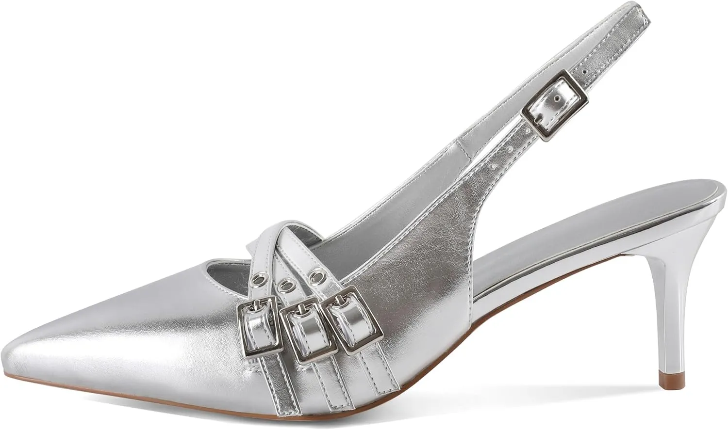 Eldof Women Slingback Heels Eyelet Buckle Strap Pointed Toe Slip On Kitten Heel Pumps Shoes Dressy 2.5 Inches