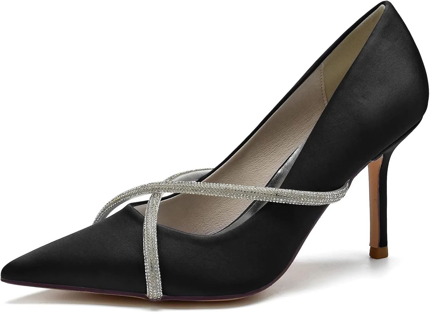 FufoneUS Bridal Shoes Stilettos 3 Inch Slip on Formal Dress Shoes for Ladies Wedding Party Evening Work,Black,9