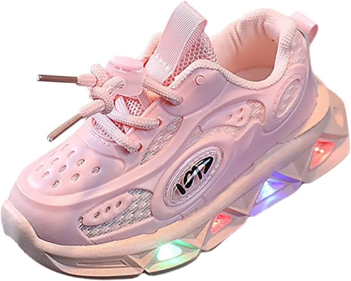 Girls Light Up Shoes Lac Up Non-Slip Luminous Shoes Low Top Mesh Lightweight Casual Sneaker Led Casual Shoes
