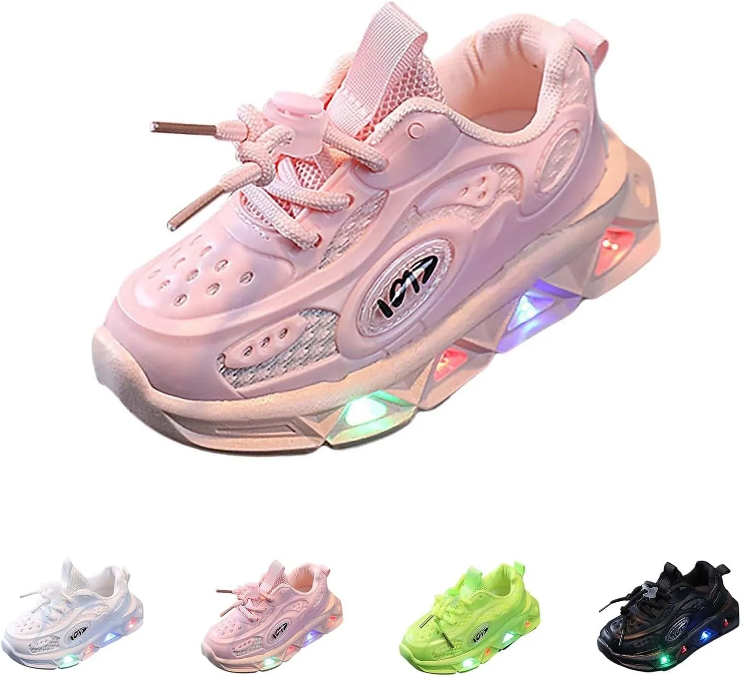 Girls Light Up Shoes Lac Up Non-Slip Luminous Shoes Low Top Mesh Lightweight Casual Sneaker Led Casual Shoes