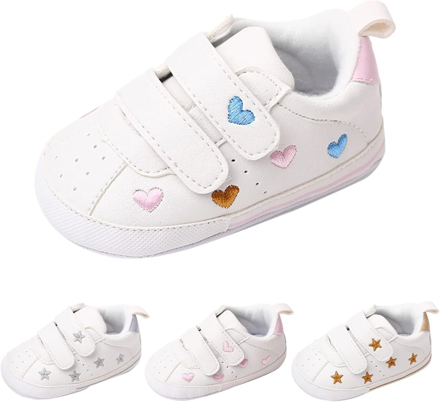 Heart Pattern Baby Girls Loafers Prewalker Dress Shoes Infant Cute Double Strap Flat Bottom Casual Sports Shoes