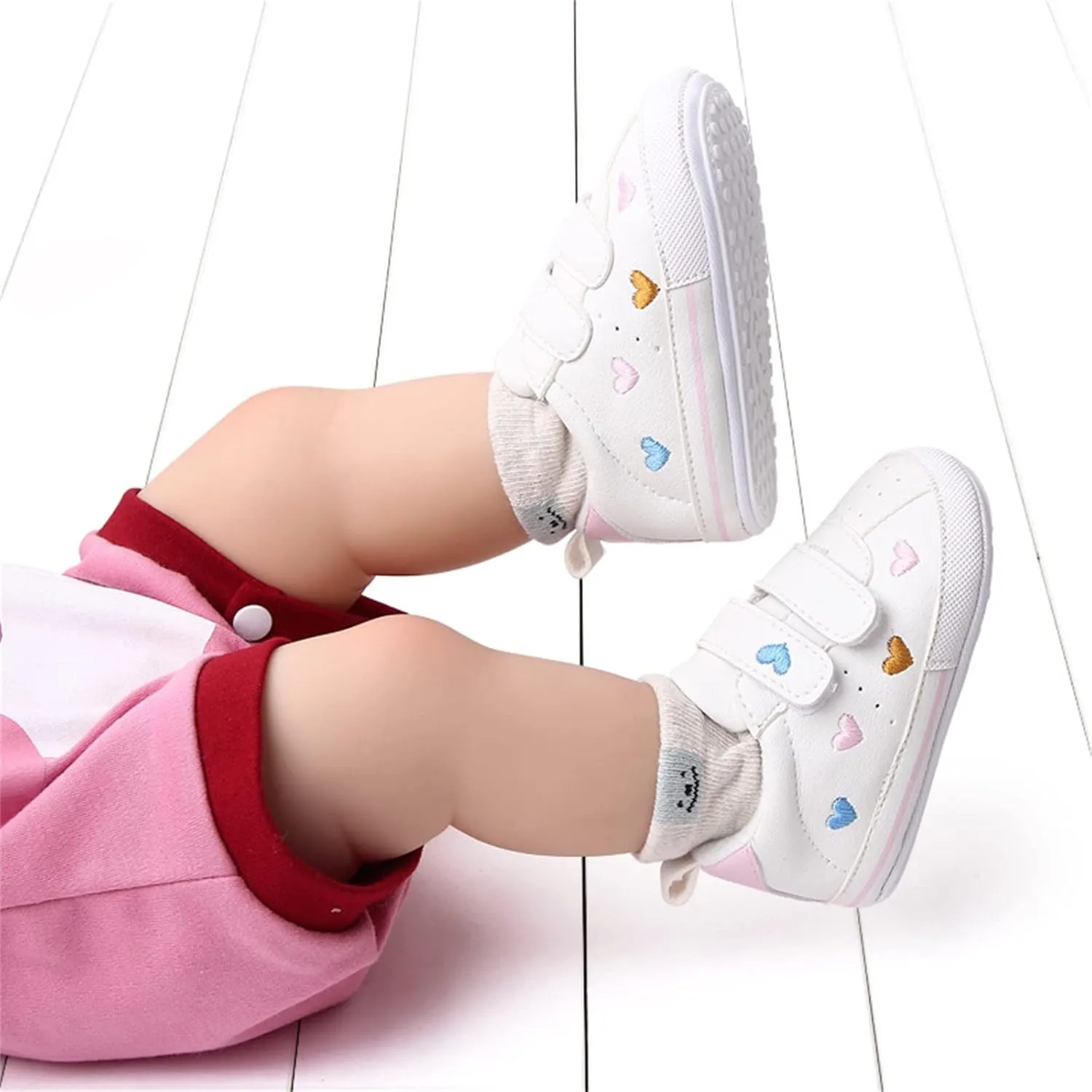 Heart Pattern Baby Girls Loafers Prewalker Dress Shoes Infant Cute Double Strap Flat Bottom Casual Sports Shoes