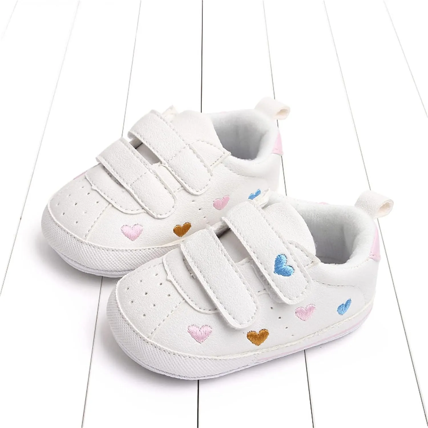 Heart Pattern Baby Girls Loafers Prewalker Dress Shoes Infant Cute Double Strap Flat Bottom Casual Sports Shoes