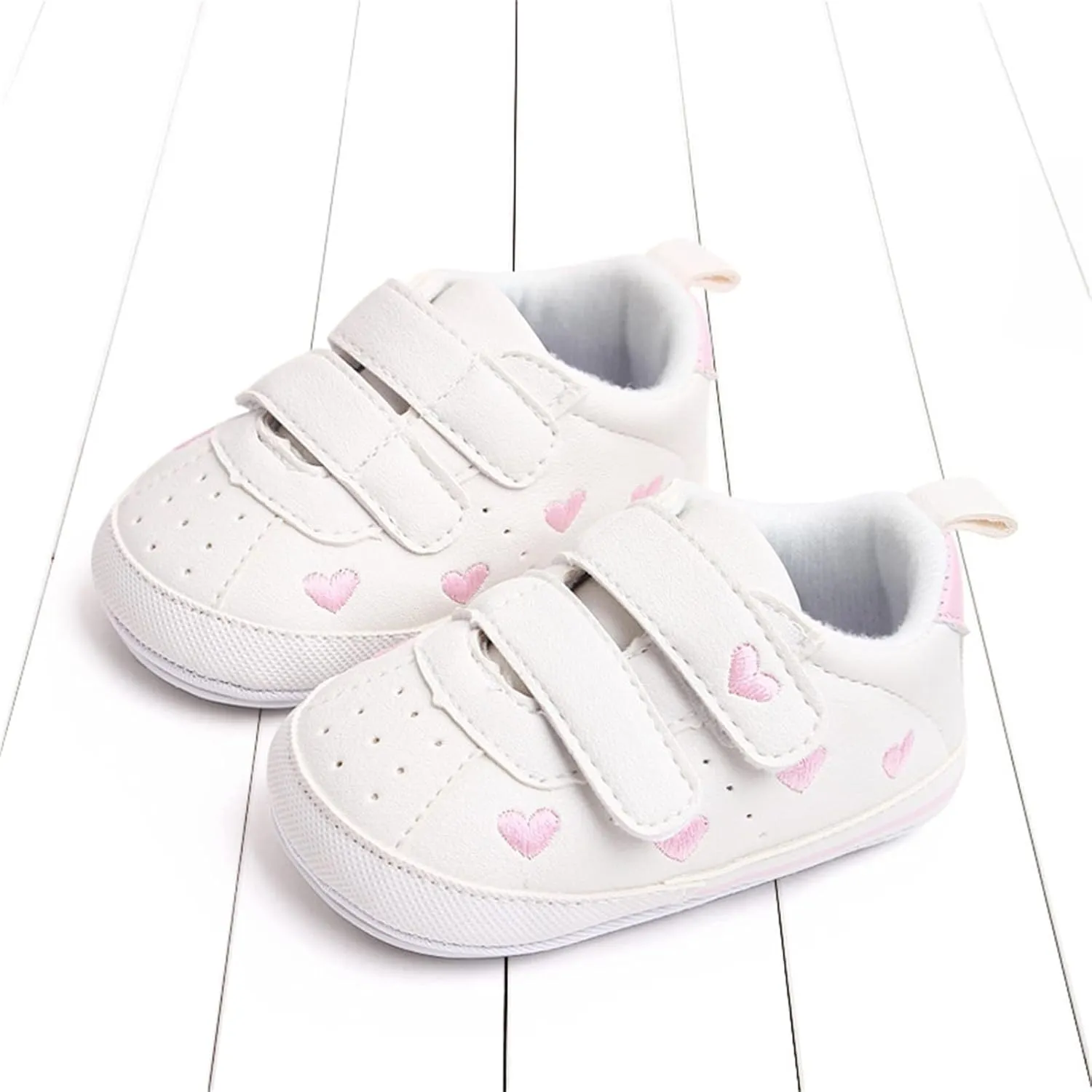 Heart Pattern Baby Girls Loafers Prewalker Dress Shoes Infant Cute Double Strap Flat Bottom Casual Sports Shoes