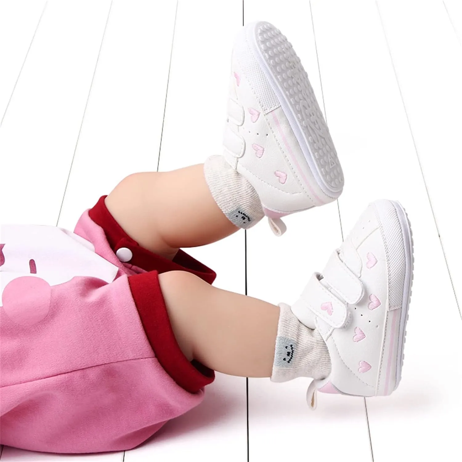 Heart Pattern Baby Girls Loafers Prewalker Dress Shoes Infant Cute Double Strap Flat Bottom Casual Sports Shoes