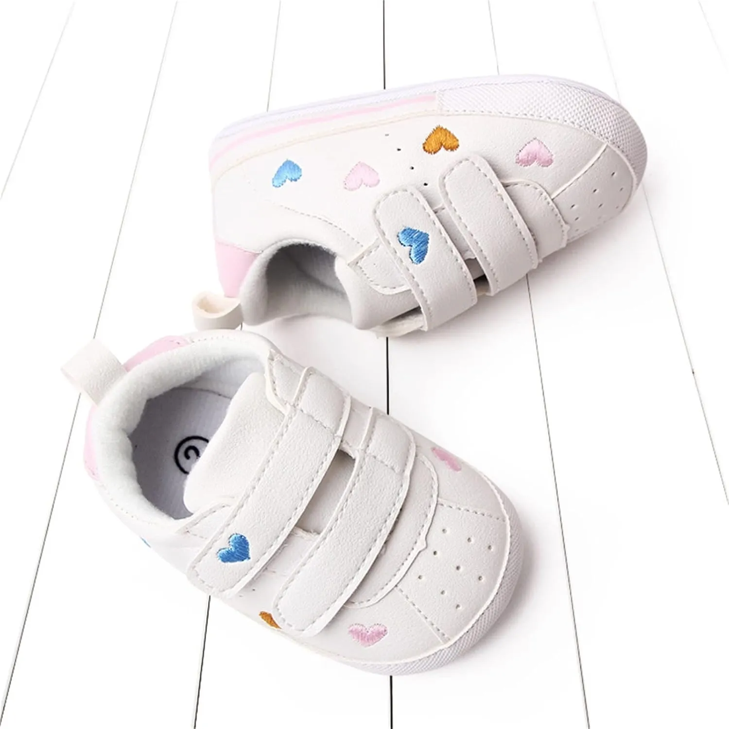 Heart Pattern Baby Girls Loafers Prewalker Dress Shoes Infant Cute Double Strap Flat Bottom Casual Sports Shoes