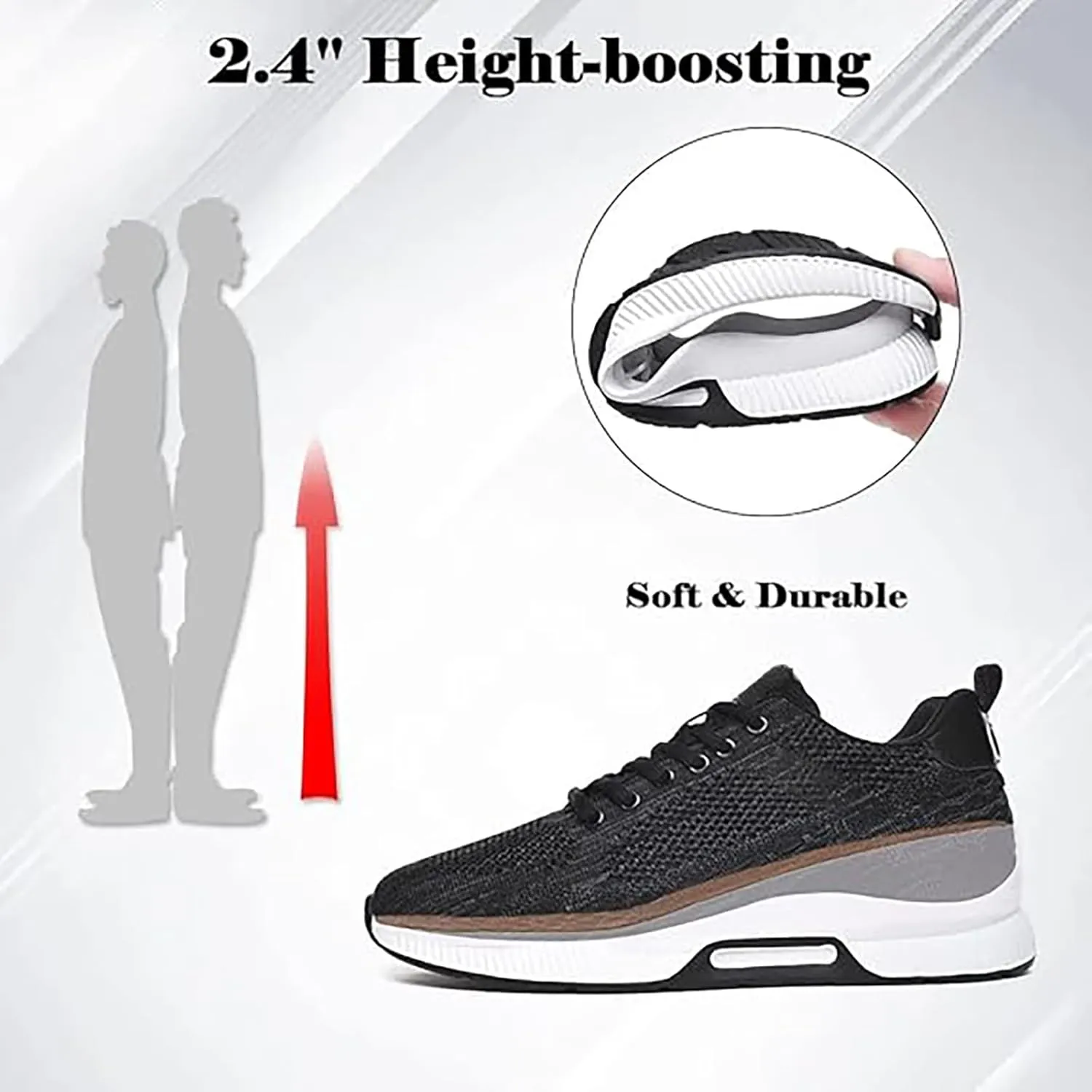 Height Boosting Shoes for Men Height Boosting Shoes Height Increasing Shoes Men's Invisible Height Increasing Elevator Shoes - Ultra Light-Weight Lace-up Sporty Walker - 2.8 Inches Taller