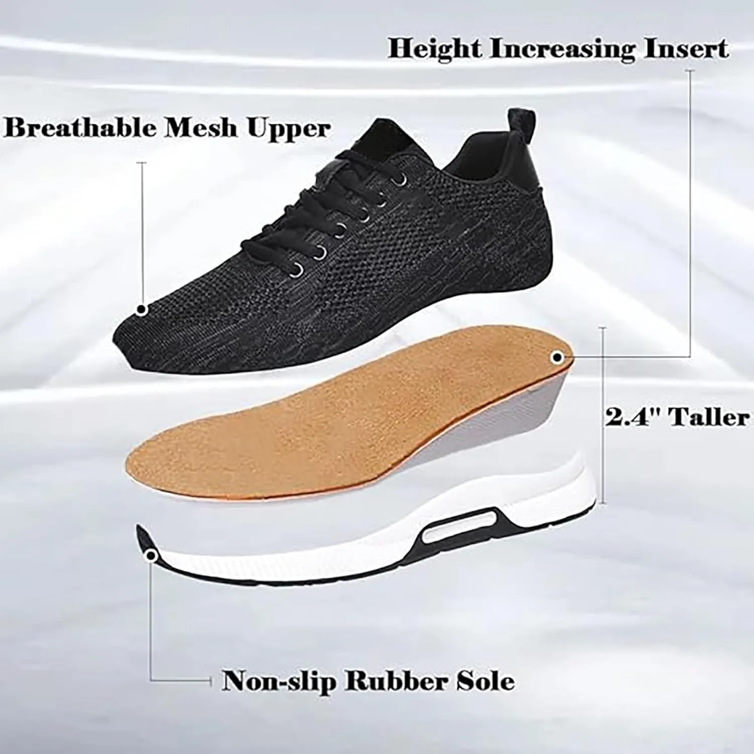 Height Boosting Shoes for Men Height Boosting Shoes Height Increasing Shoes Men's Invisible Height Increasing Elevator Shoes - Ultra Light-Weight Lace-up Sporty Walker - 2.8 Inches Taller