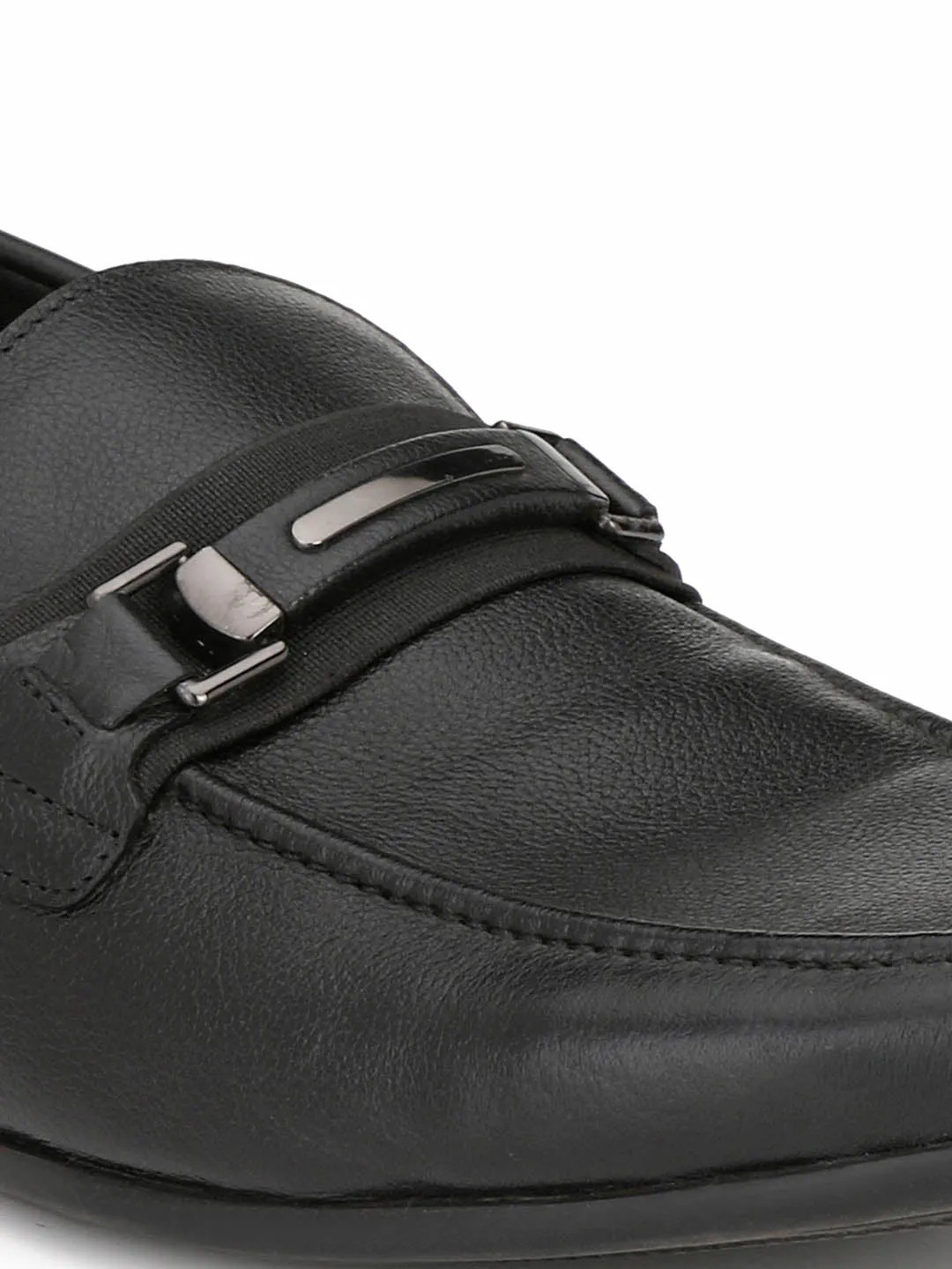 Hitz Men's Black Slip-On Comfort Leather Shoes