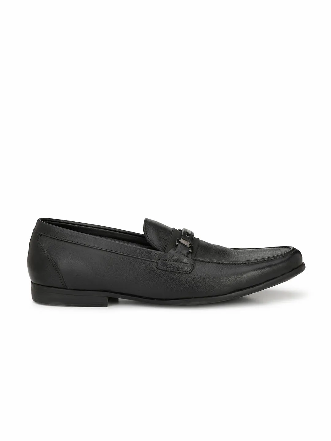 Hitz Men's Black Slip-On Comfort Leather Shoes