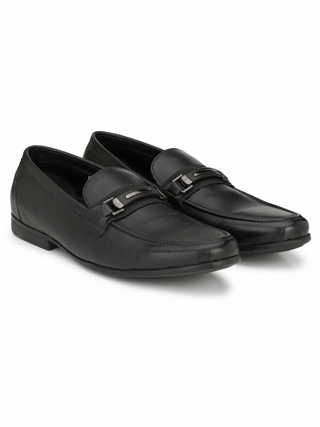 Hitz Men's Black Slip-On Comfort Leather Shoes