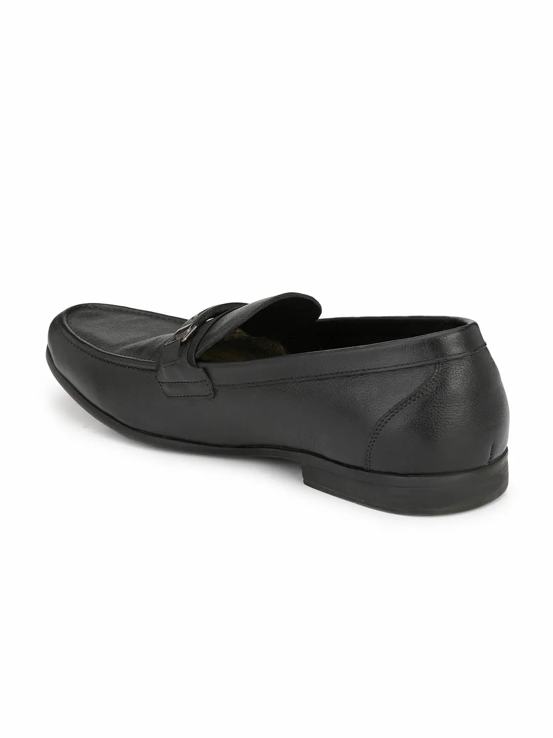 Hitz Men's Black Slip-On Comfort Leather Shoes