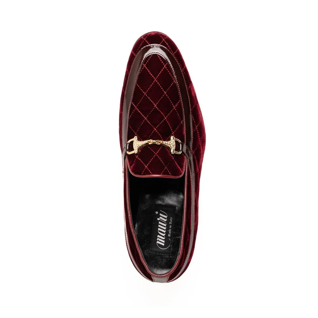 Mauri Allure in Cognac Mens Quilted Velvet / Patent Leather Slip-on Horsebit Loafers