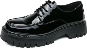 Men's Lug Sole Lace Up Platform Dress Loafers,Fashion Patent Leather Round Toe Slip On Non Slip Thick Sole Increase Height Oxfords Casual Formal Work Penny Shoes