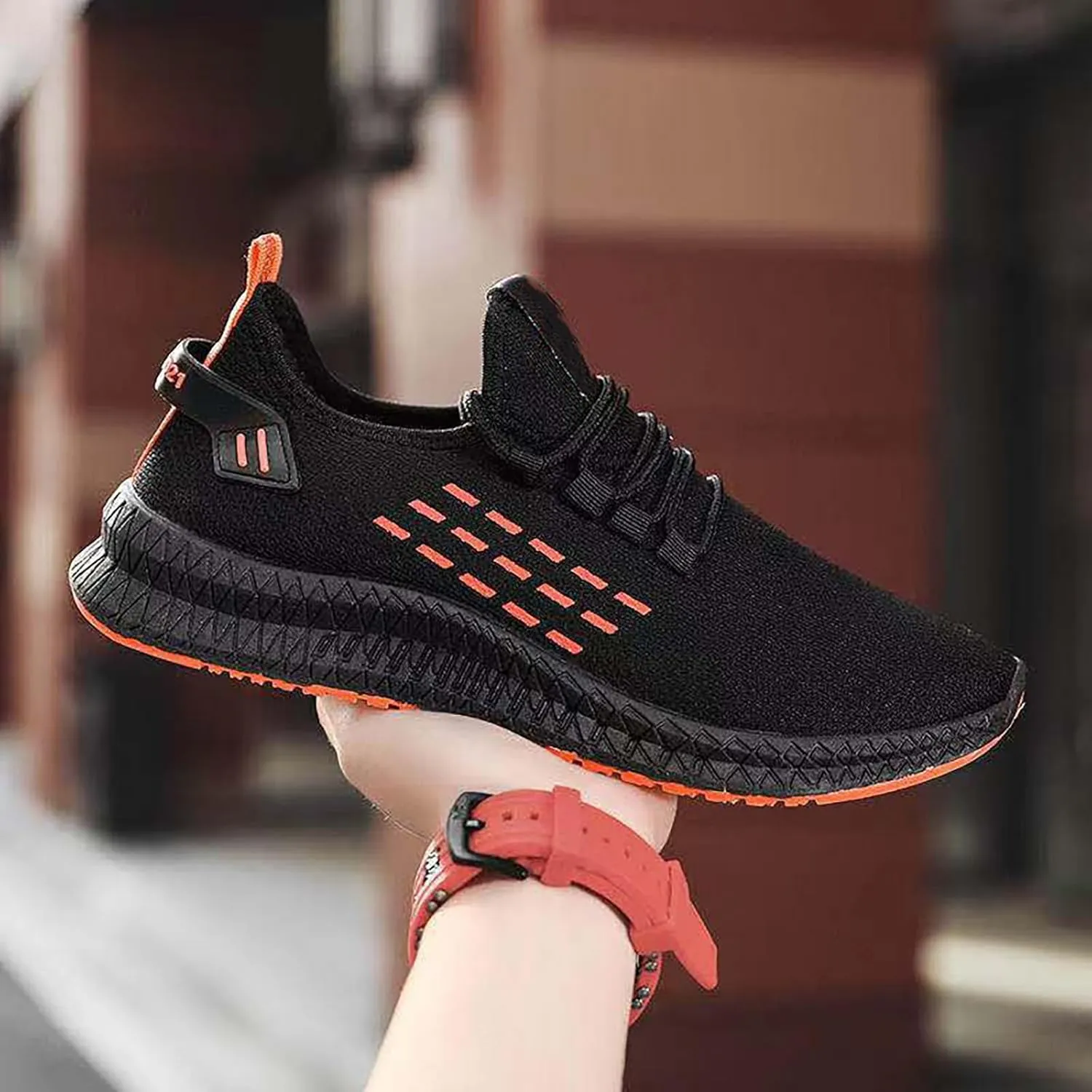 Men's Sports Shoes Mesh Lightweight Breathable Running Shoes Casual Non-Slip Fly Woven Casual Sneaker Lace Up Low Top Sneaker