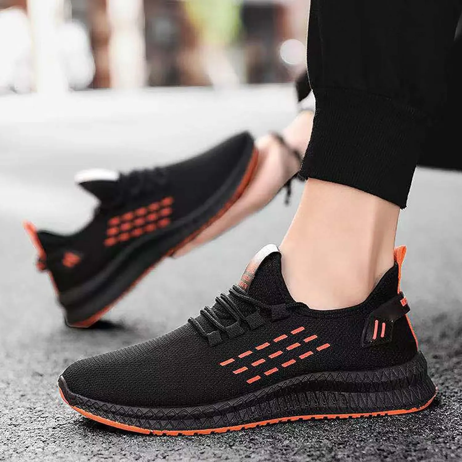 Men's Sports Shoes Mesh Lightweight Breathable Running Shoes Casual Non-Slip Fly Woven Casual Sneaker Lace Up Low Top Sneaker
