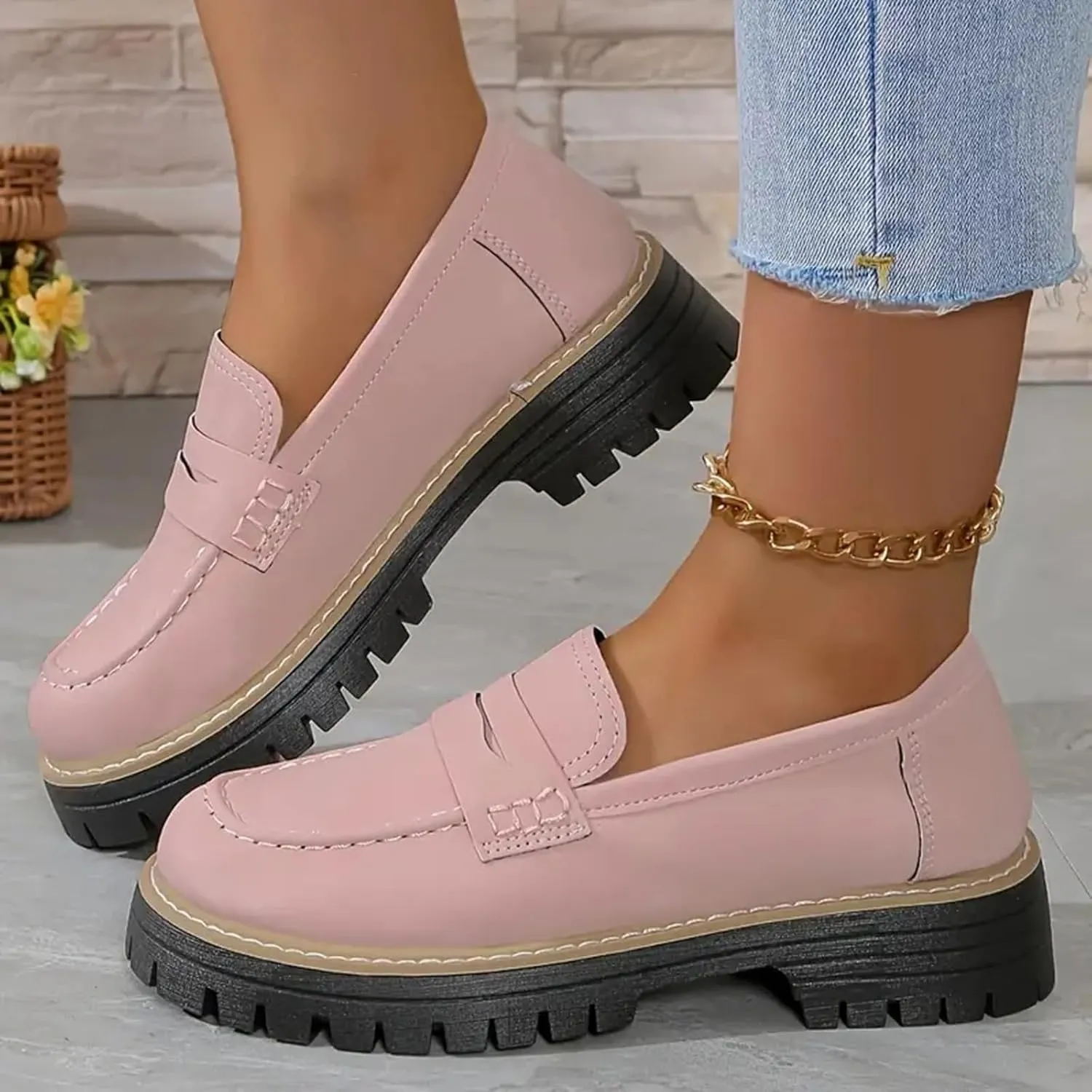 Orthoture-Orthopedic Loafers Shoes for Women,Slip On-Comfort Suede Chunky Dress Shoes for Work Wide Toe Lightweight Casual Comfort Shoes,Slip-On Suitable for All Foot Shapes