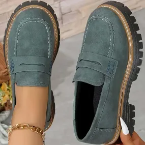 Orthoture-Orthopedic Loafers Shoes for Women,Slip On-Comfort Suede Chunky Dress Shoes for Work Wide Toe Lightweight Casual Comfort Shoes,Slip-On Suitable for All Foot Shapes