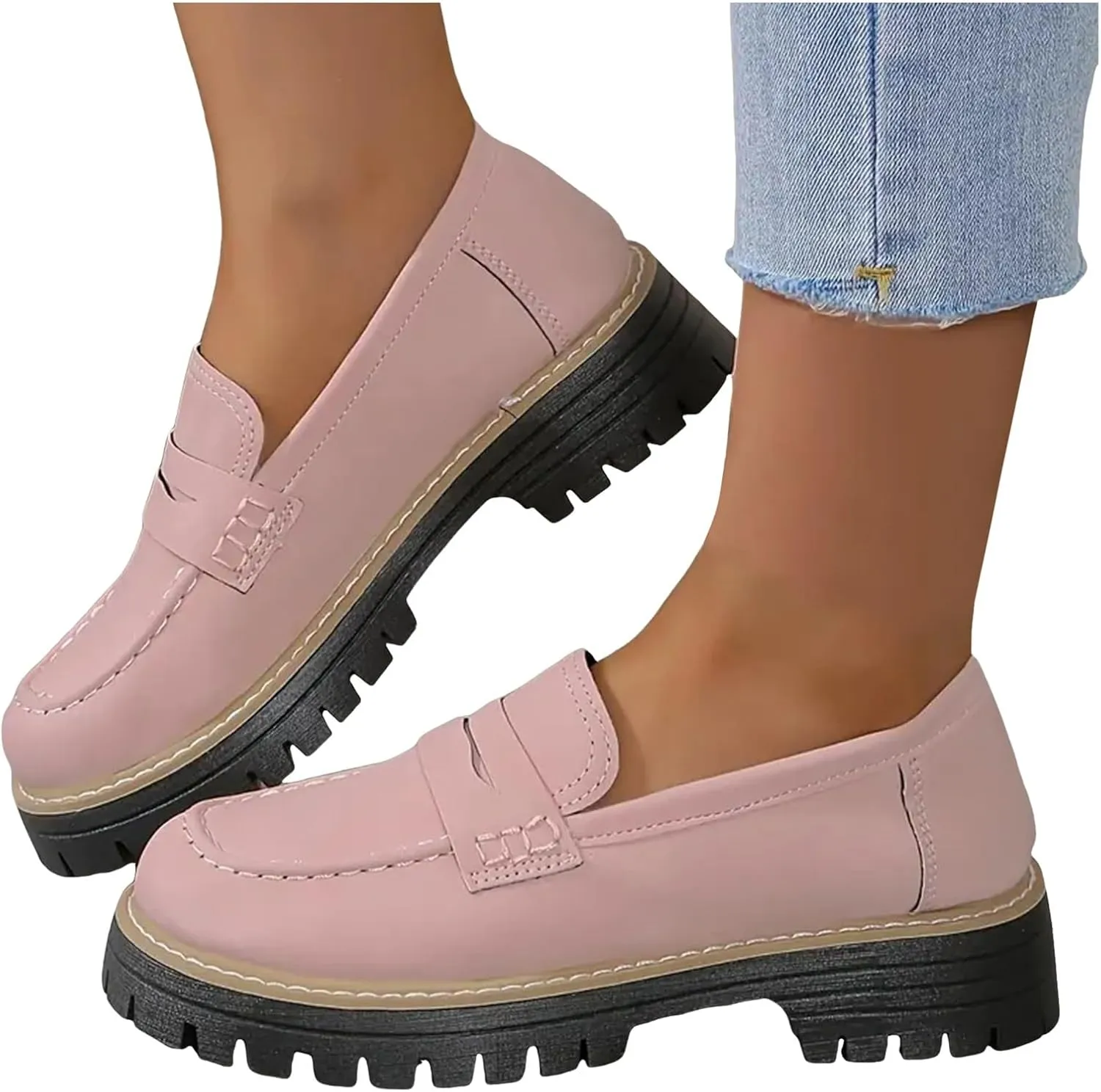 Orthoture-Orthopedic Loafers Shoes for Women,Slip On-Comfort Suede Chunky Dress Shoes for Work Wide Toe Lightweight Casual Comfort Shoes,Slip-On Suitable for All Foot Shapes