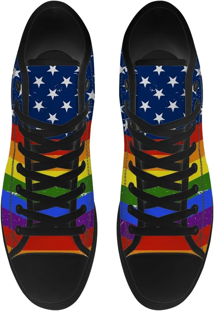 Rainbow High Top Canvas Shoes for Men Women LGBT Flag High Top Sneakers Lace Up Casual Shoes Gifts for Boyfriend Girlfriend
