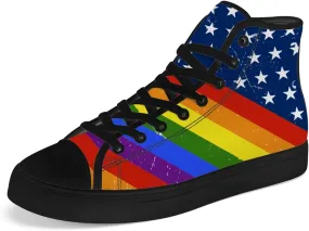 Rainbow High Top Canvas Shoes for Men Women LGBT Flag High Top Sneakers Lace Up Casual Shoes Gifts for Boyfriend Girlfriend