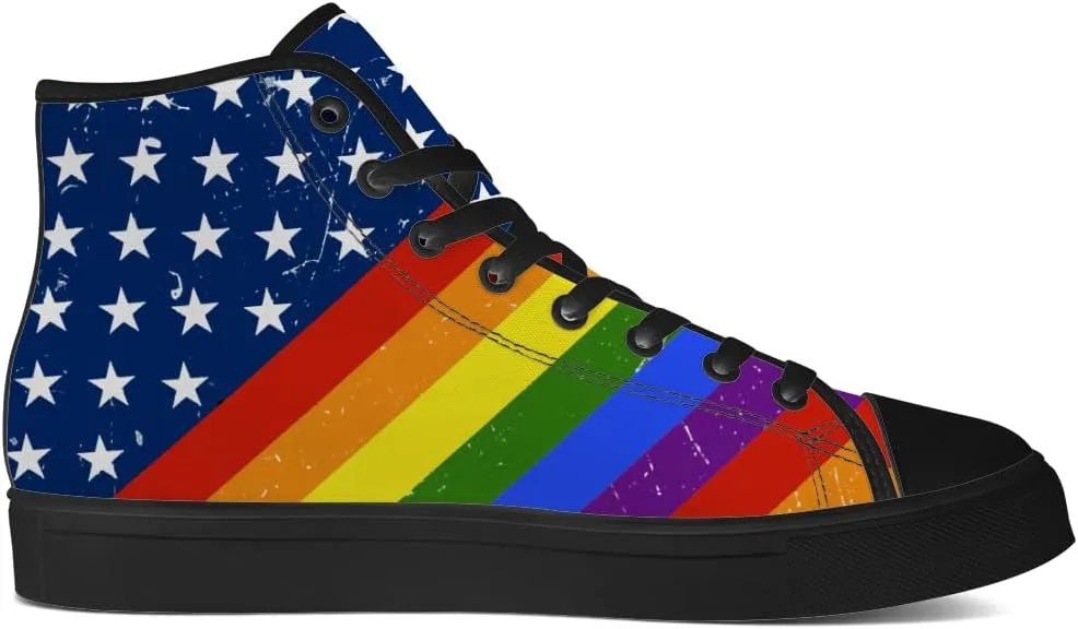 Rainbow High Top Canvas Shoes for Men Women LGBT Flag High Top Sneakers Lace Up Casual Shoes Gifts for Boyfriend Girlfriend
