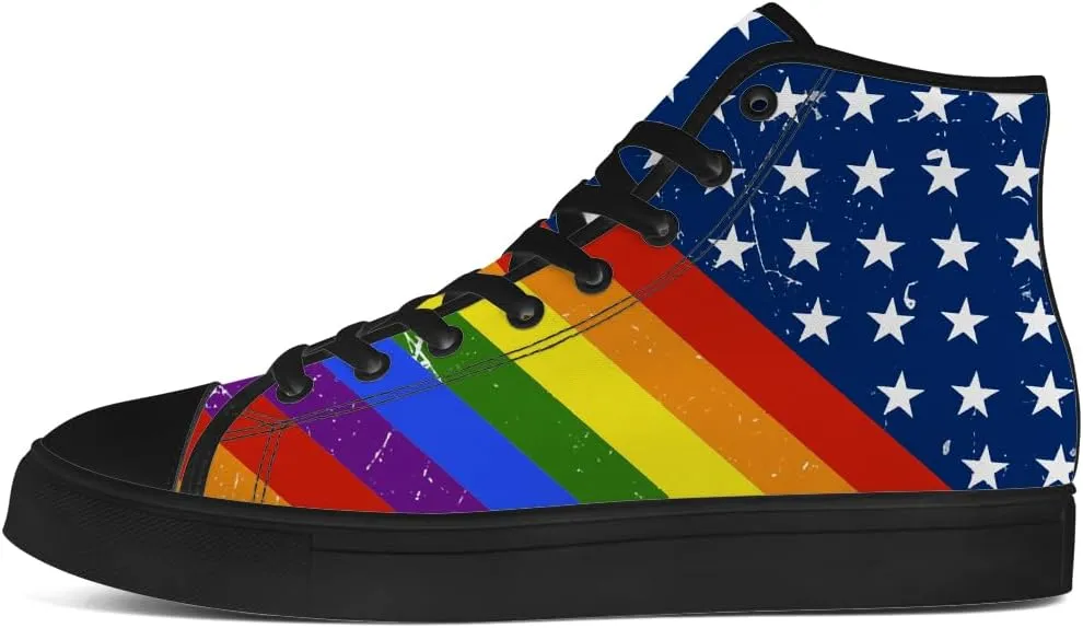 Rainbow High Top Canvas Shoes for Men Women LGBT Flag High Top Sneakers Lace Up Casual Shoes Gifts for Boyfriend Girlfriend