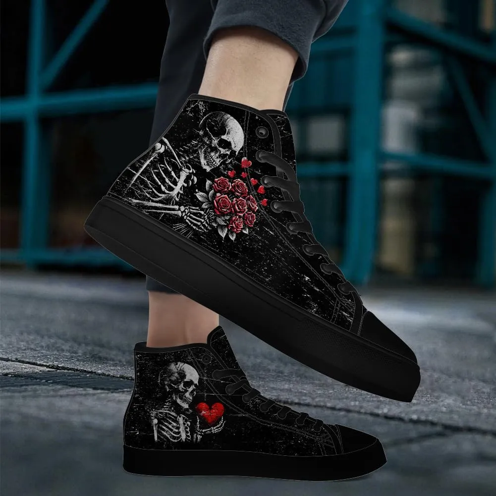 Skull High Top Canvas Shoes for Men Women Gothic Skull High Top Sneakers Lace Up Casual Shoes Gifts for Him Her
