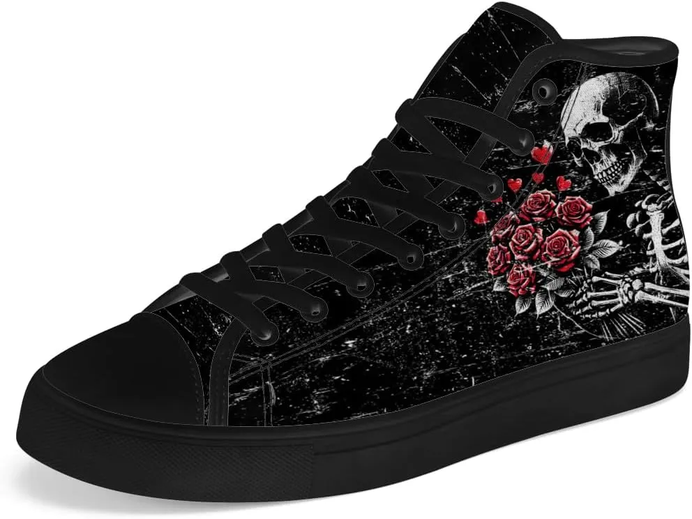 Skull High Top Canvas Shoes for Men Women Gothic Skull High Top Sneakers Lace Up Casual Shoes Gifts for Him Her