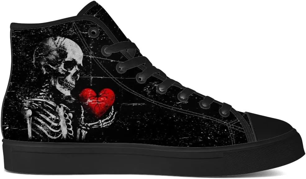 Skull High Top Canvas Shoes for Men Women Gothic Skull High Top Sneakers Lace Up Casual Shoes Gifts for Him Her