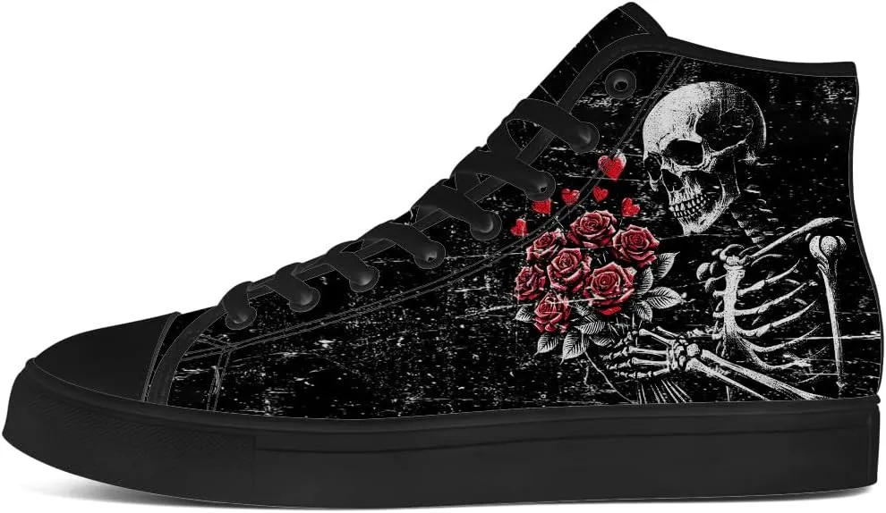 Skull High Top Canvas Shoes for Men Women Gothic Skull High Top Sneakers Lace Up Casual Shoes Gifts for Him Her