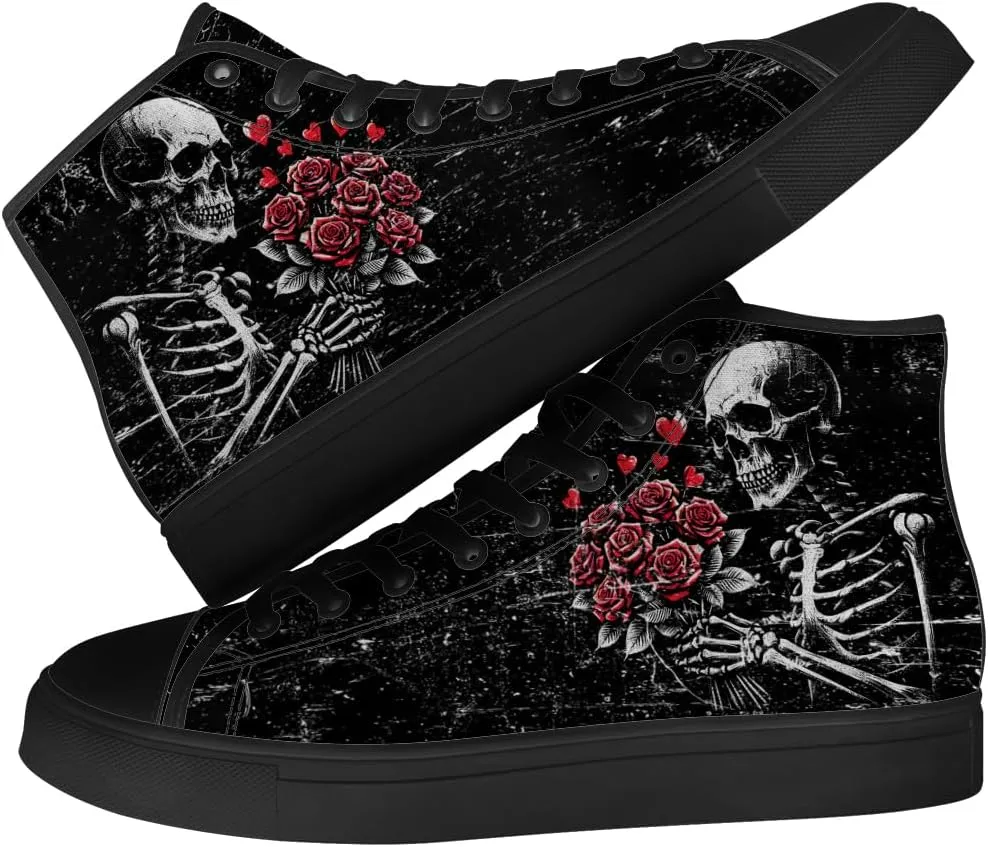 Skull High Top Canvas Shoes for Men Women Gothic Skull High Top Sneakers Lace Up Casual Shoes Gifts for Him Her
