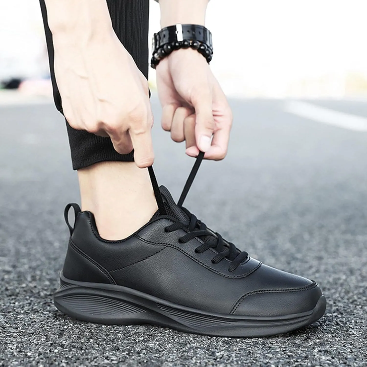 Sneakers for Women Leather Casual Lace Up Non-Slip Walking Shoes Comfortable Tennis Running Shoes Womens Sneakers