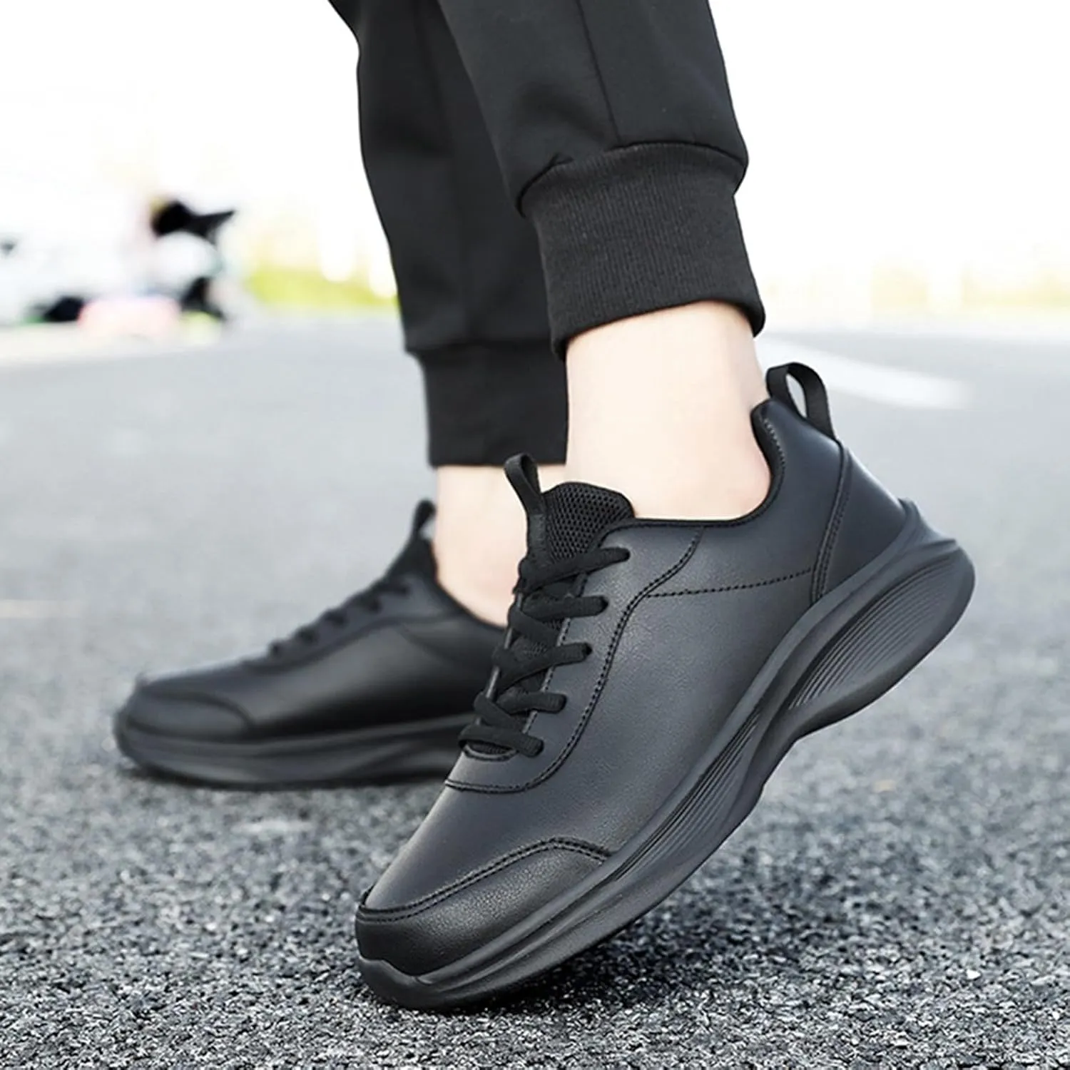 Sneakers for Women Leather Casual Lace Up Non-Slip Walking Shoes Comfortable Tennis Running Shoes Womens Sneakers