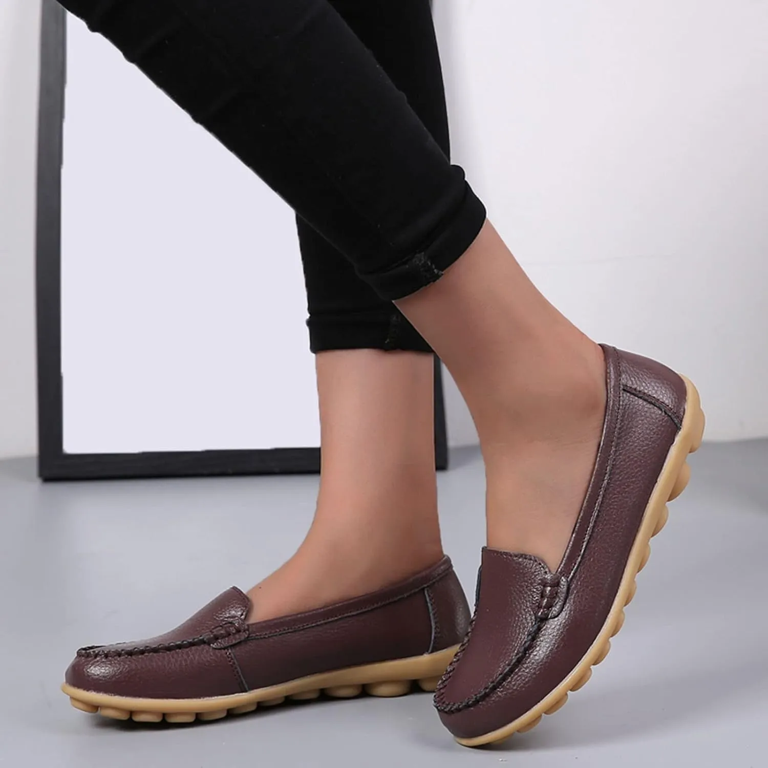 Women's Flats Shoes Casual Slip On Shoes Lightweight Penny Loafers Comfort Wide Loafers with Arch Support