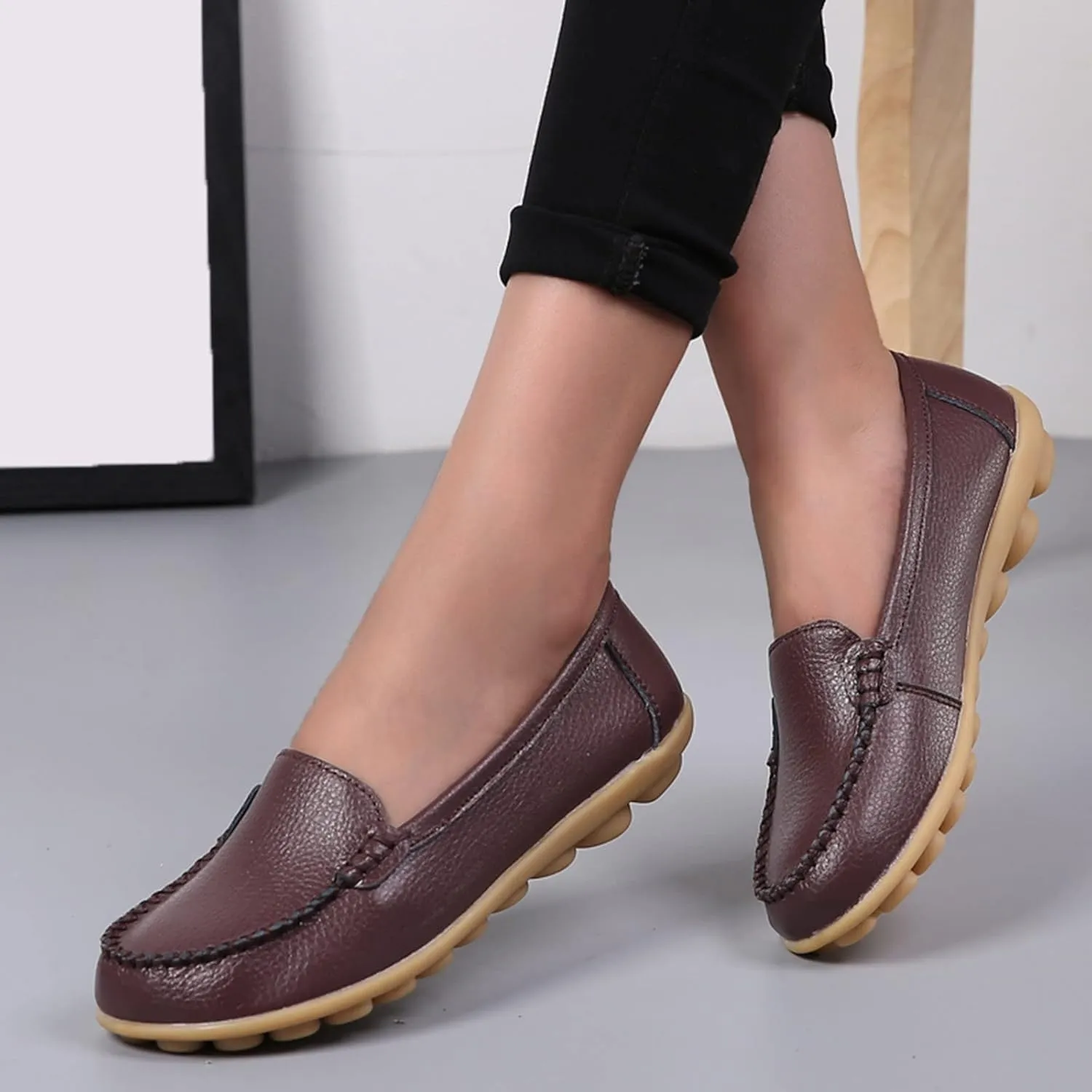Women's Flats Shoes Casual Slip On Shoes Lightweight Penny Loafers Comfort Wide Loafers with Arch Support