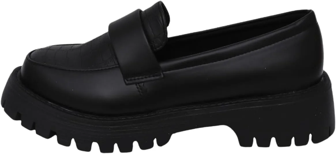 Women's Slip-On Platform Loafers - Spring Chunky Heel Shoes for Business Casual & Office Wear, Easy On/Off Black Work Flats