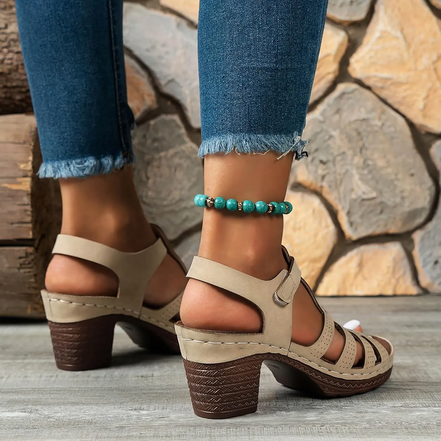 Women's Summer Outer Bottom Middle Heel Hollow Out Sandals High Heels Sports Footwear