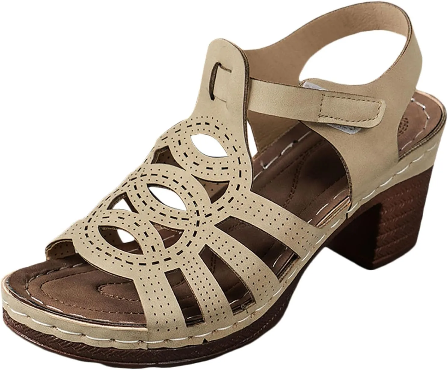 Women's Summer Outer Bottom Middle Heel Hollow Out Sandals High Heels Sports Footwear